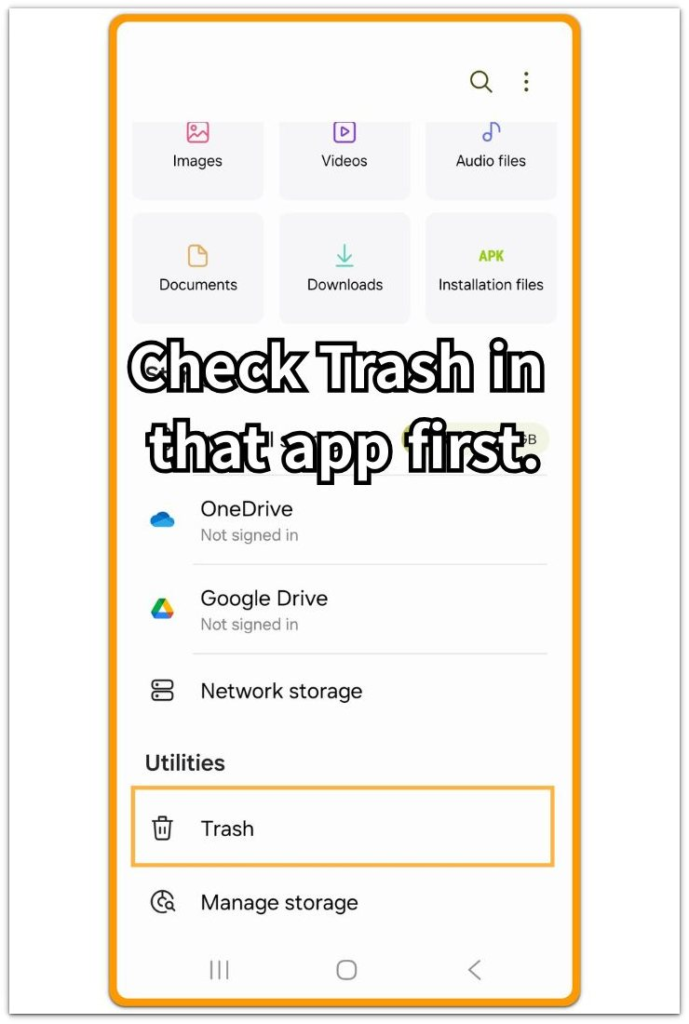android trash taking up space check trash in the original app