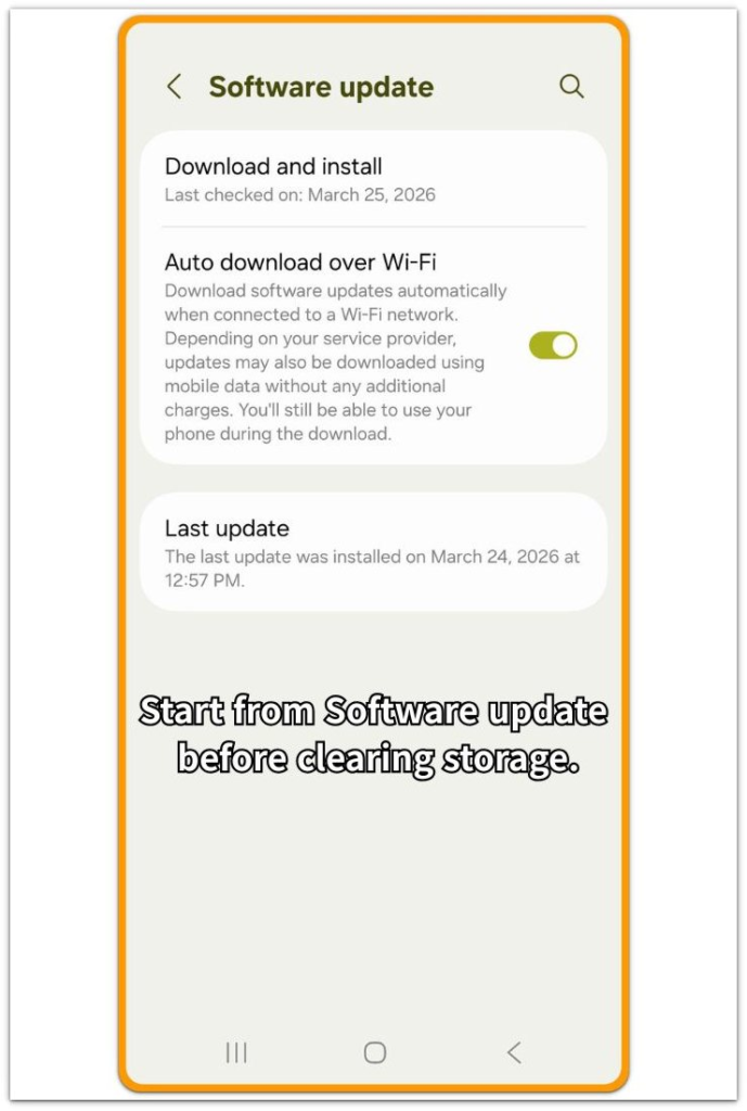 android not enough storage for system update software update screen