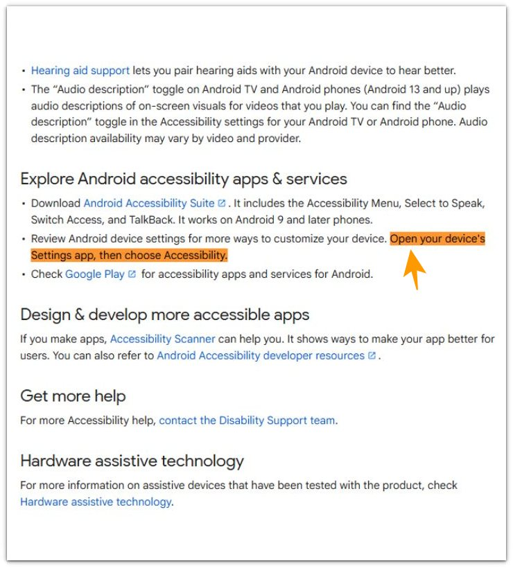 Android battery drain from accessibility service official Accessibility settings reference