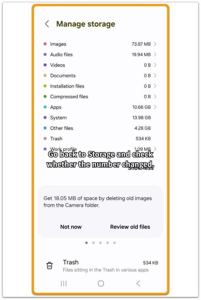android storage full after moving files to sd card storage screen still showing high internal storage after move