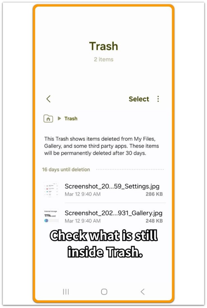 android trash taking up space check files still inside trash