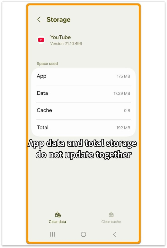 Android storage not updating after restart with app data and storage total updating separately