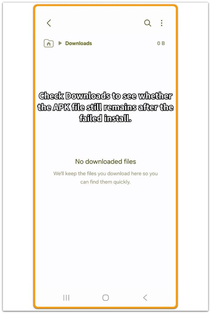 android downloads screen after failed app install