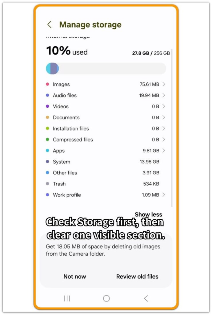 android not enough storage for system update storage screen