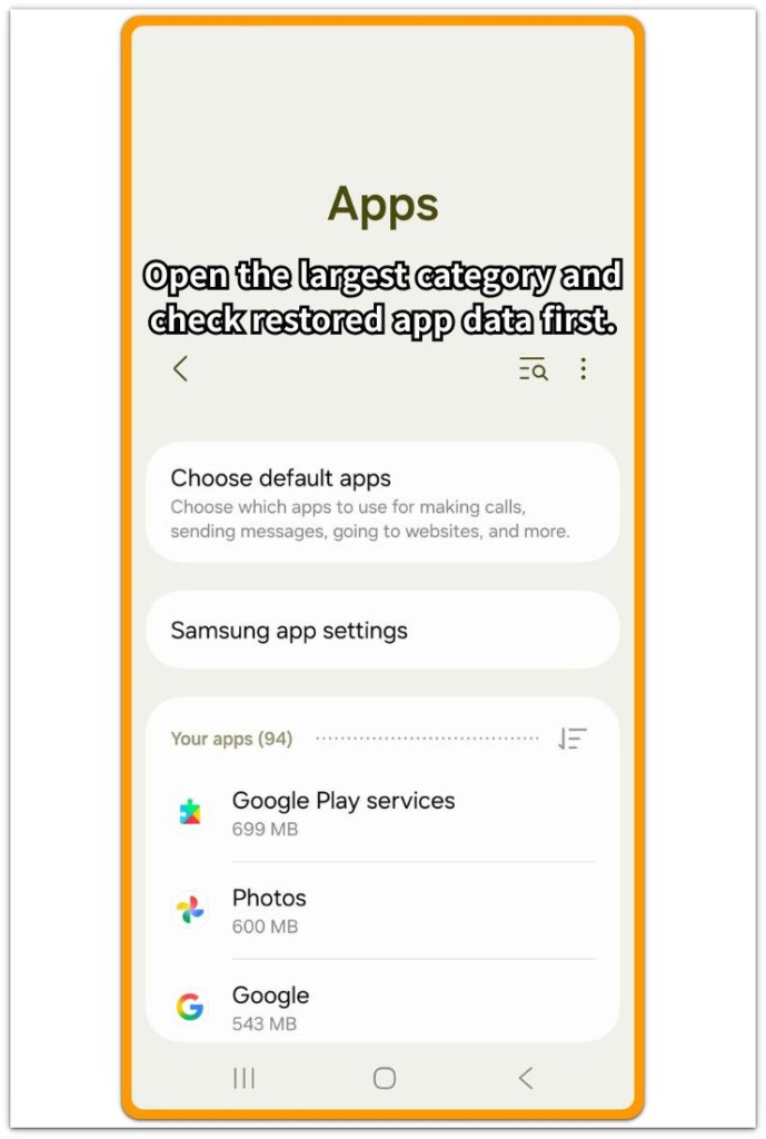 android storage full after restore restored app data check