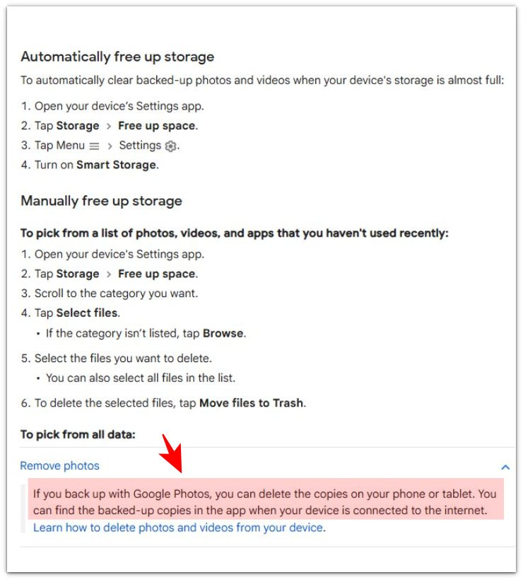 google photos free up space android local copies