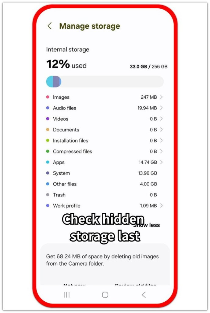 android storage problems hidden storage categories
