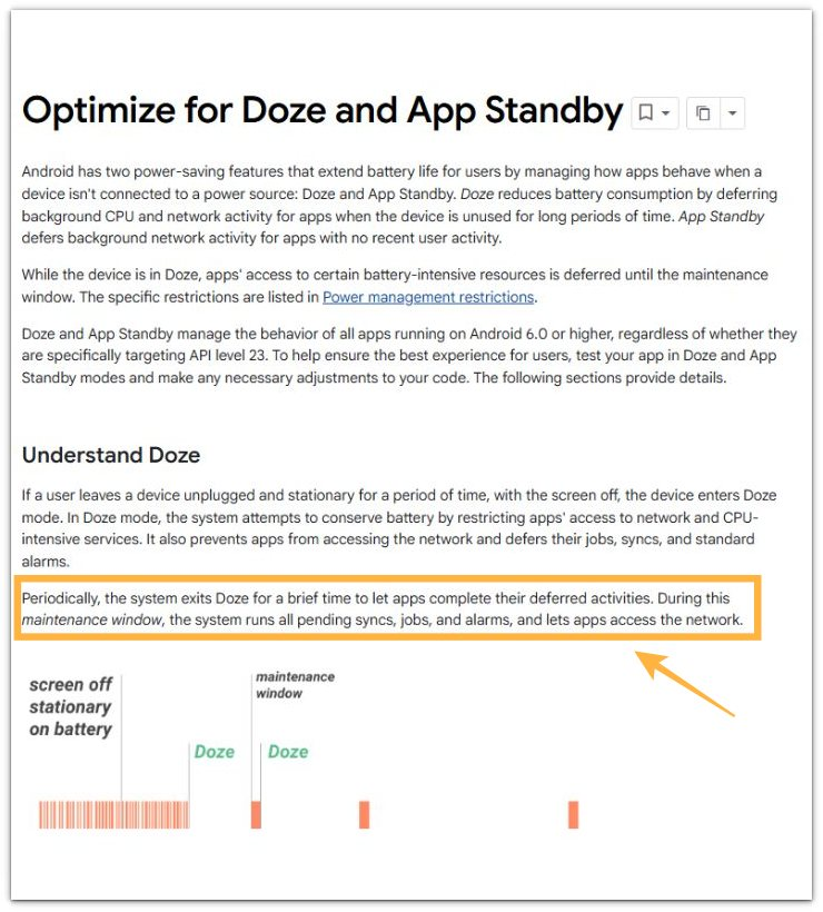 android doze mode maintenance window official source screenshot alt text