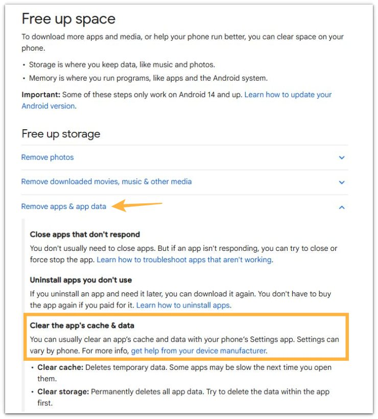 android storage suddenly full overnight google app cache and data help