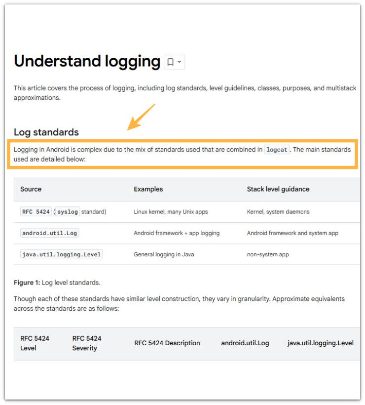 android logging system structure showing log standards combined through logcat in official android documentation