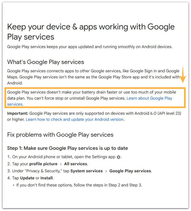 android google play services official support page