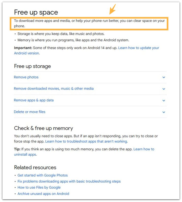 android storage full after restore google storage cleanup categories