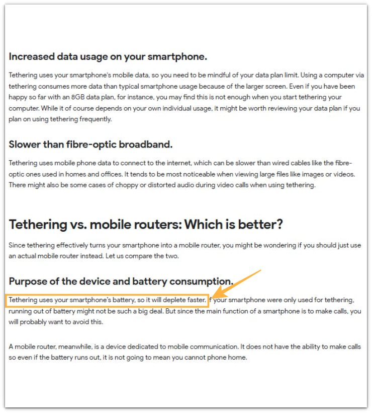 Android hotspot battery drain official source showing Google tethering battery advice.