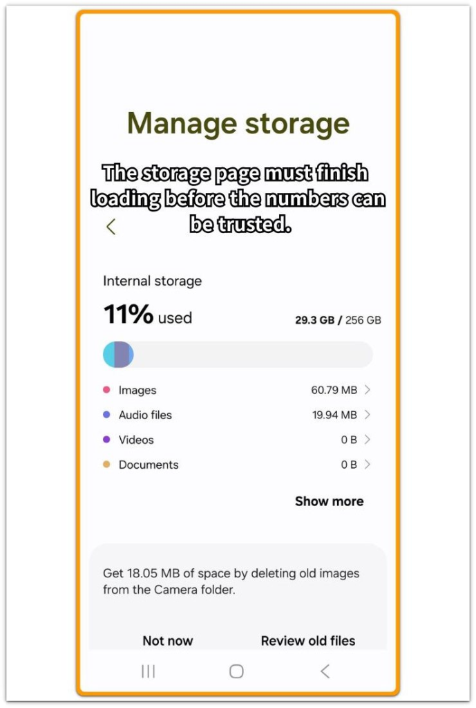android storage stuck calculating storage screen loading