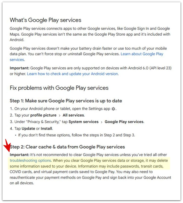 google play services storage warning from google play help