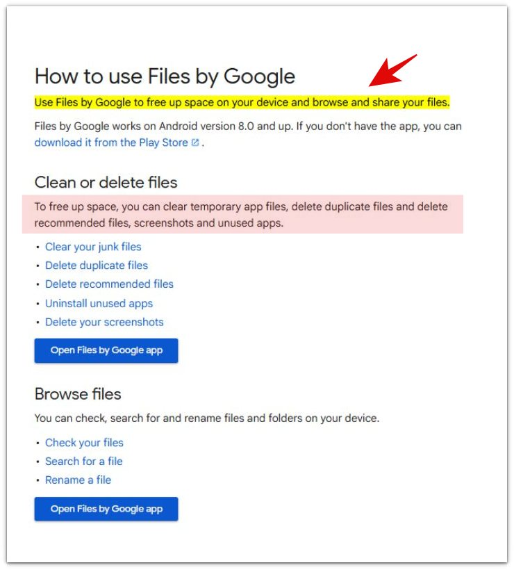 Downloads folder android storage official source showing Files by Google for browsing files and deleting duplicates.
