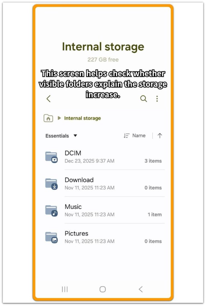 Android log files taking up storage checked in the file manager where common folders do not explain the increase.