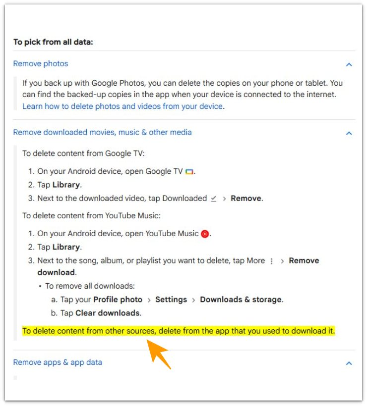 android official source showing media should be deleted inside the app that stored it