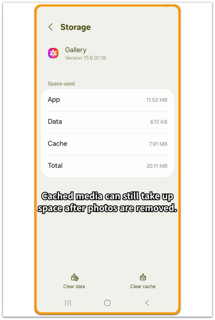 android cached media still taking up storage after deleting photos