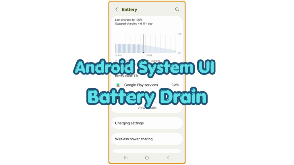 Android System UI battery drain shown on the Android Battery usage screen with Google Play services and One UI Home activity visible.