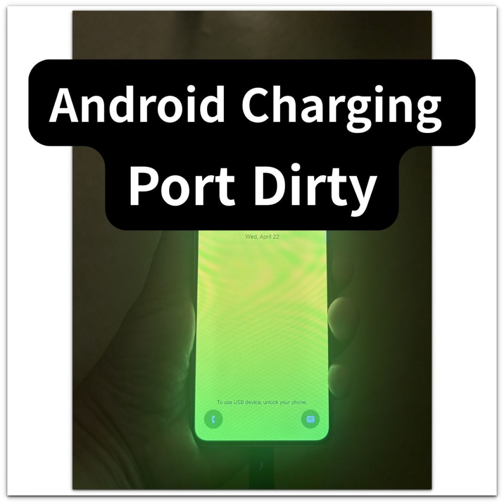 android charging port dirty thumbnail with a glowing phone screen and bold title text overlay
