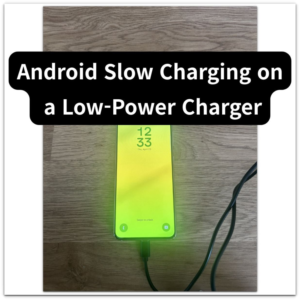 android slow charging on a low-power charger thumbnail showing a phone plugged in on the lock screen
