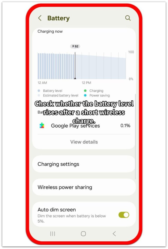 android battery screen after short wireless charging test