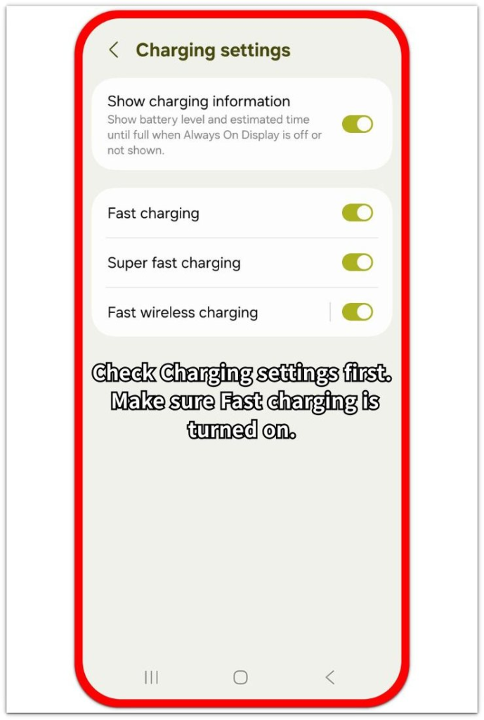 android fast charging settings enabled