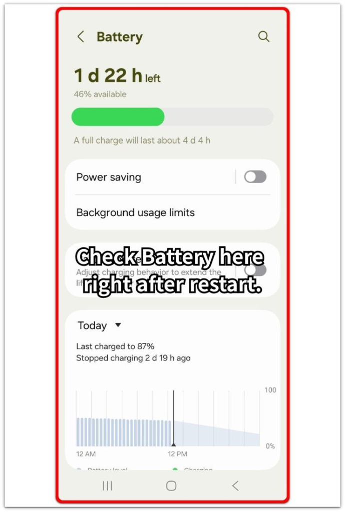 android battery settings screen after restart