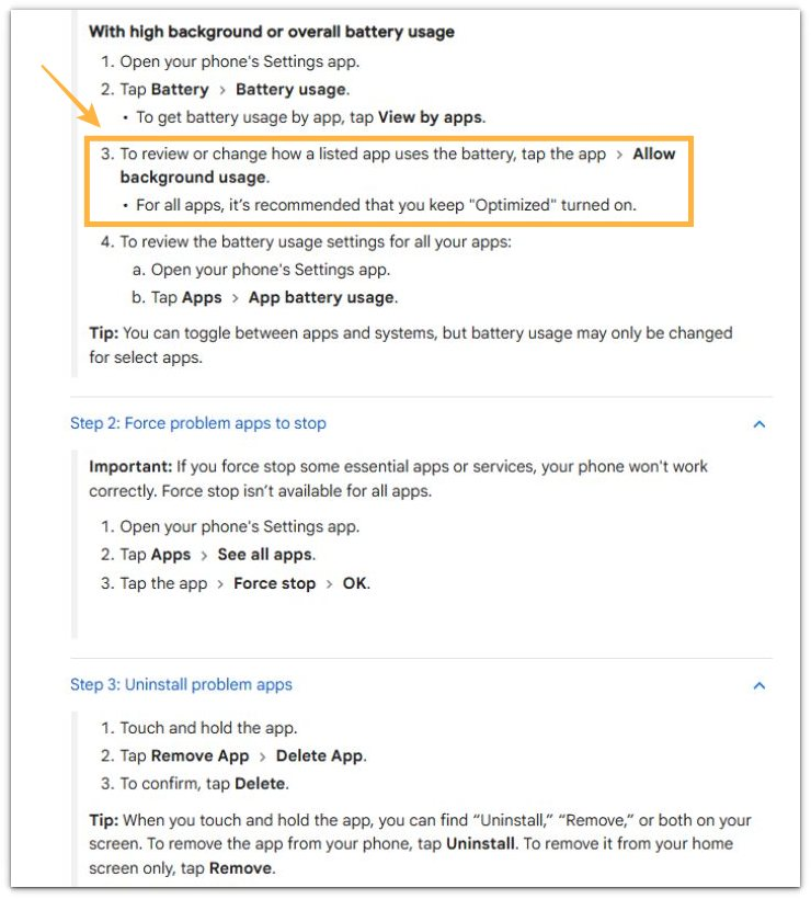 android app battery usage background limit official source