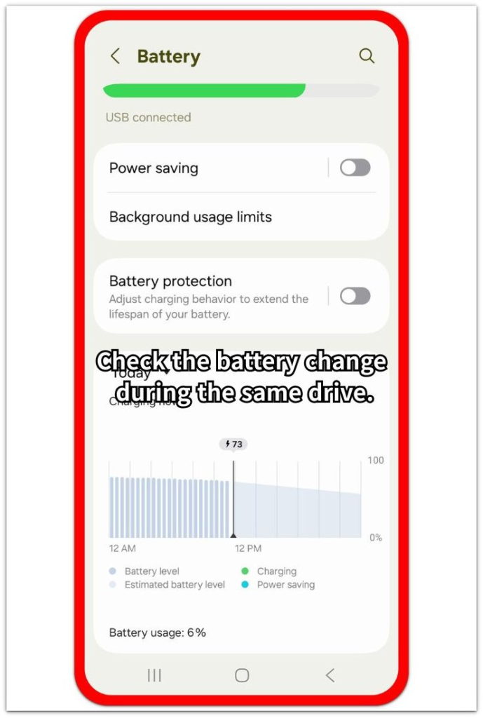 android battery screen showing car charging change