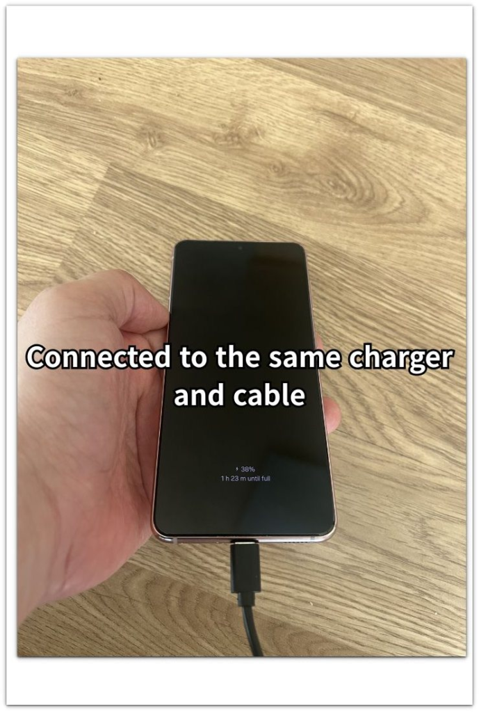 android phone connected to the same charger and cable