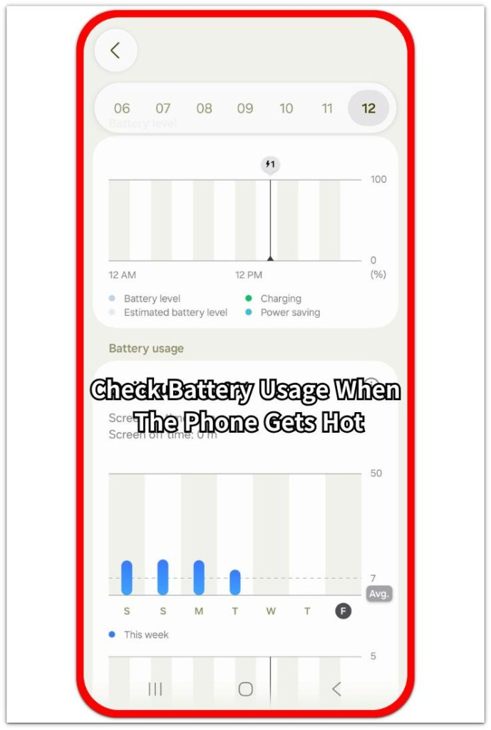 android battery usage screen showing when the phone gets hot