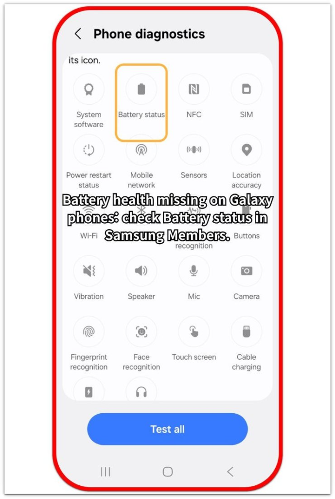 battery status in samsung members used as a second check after battery replacement.