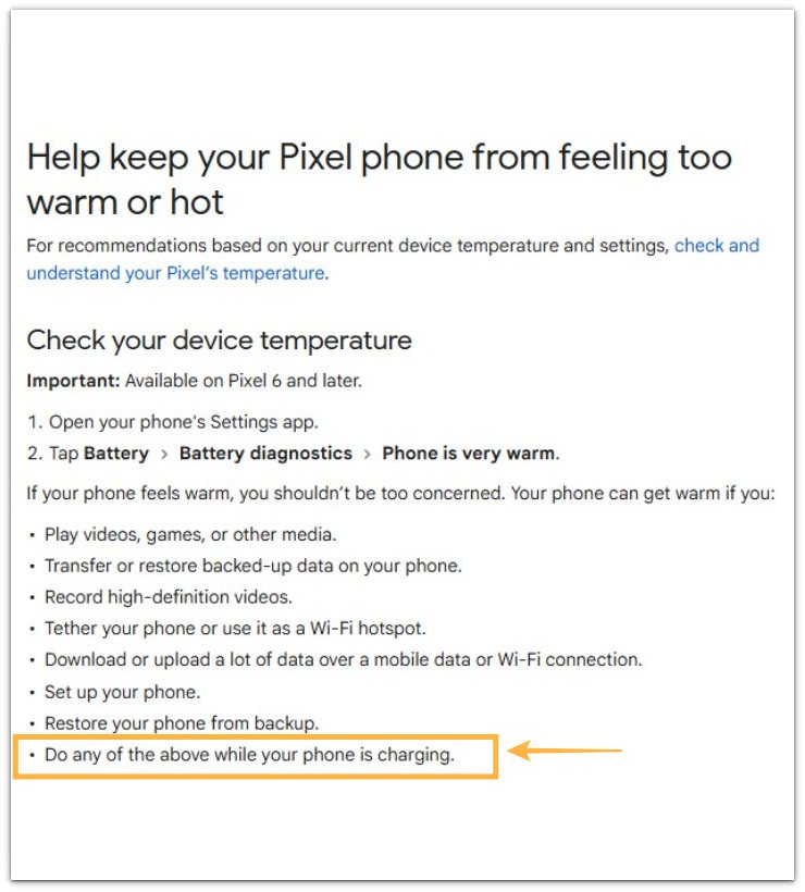 android phone gets hot while charging google pixel support page