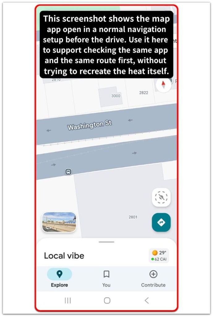 map app screen showing the same route check before the drive