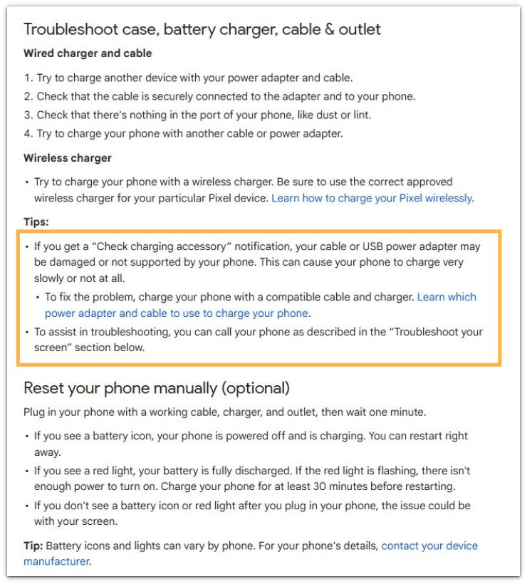 google charger cable outlet check for slow charging
