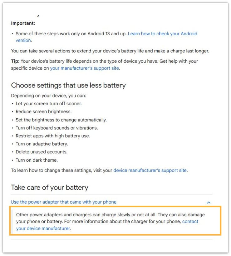 android slow charging overnight official source power adapter guidance
