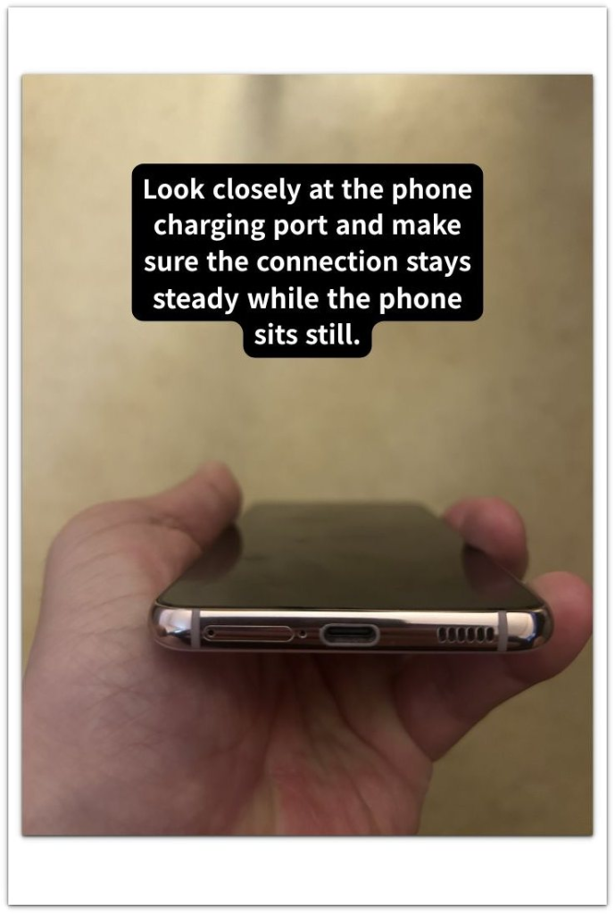 android phone charging port close up during connection check