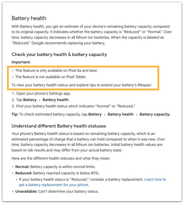 google pixel help battery health model support notice