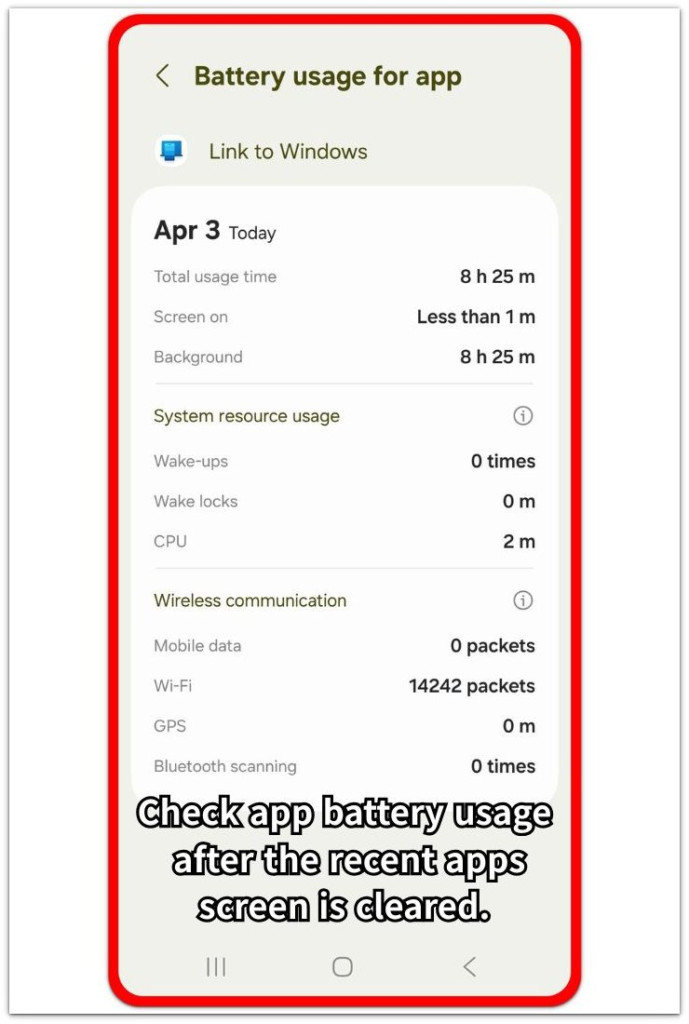 android app battery usage after closing recent apps