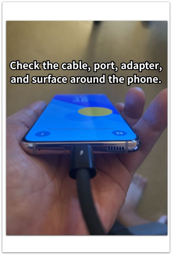 android phone charging cable port adapter and surface check