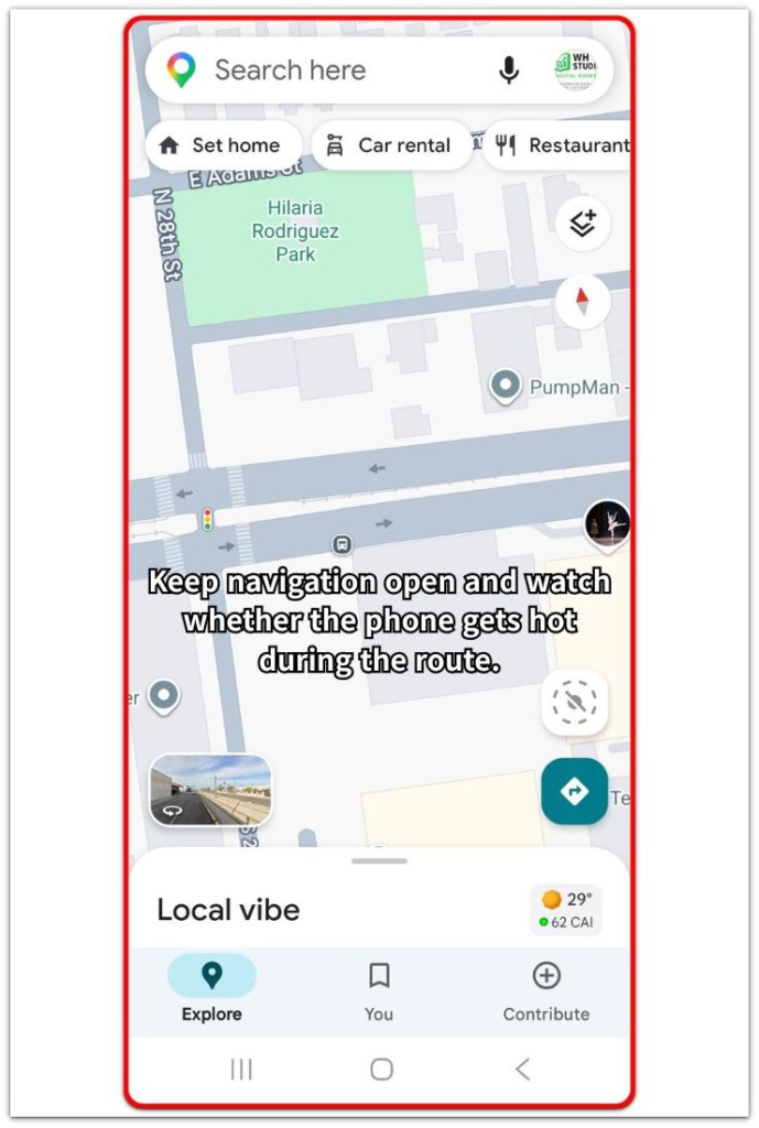android navigation overheating while navigation stays open during route