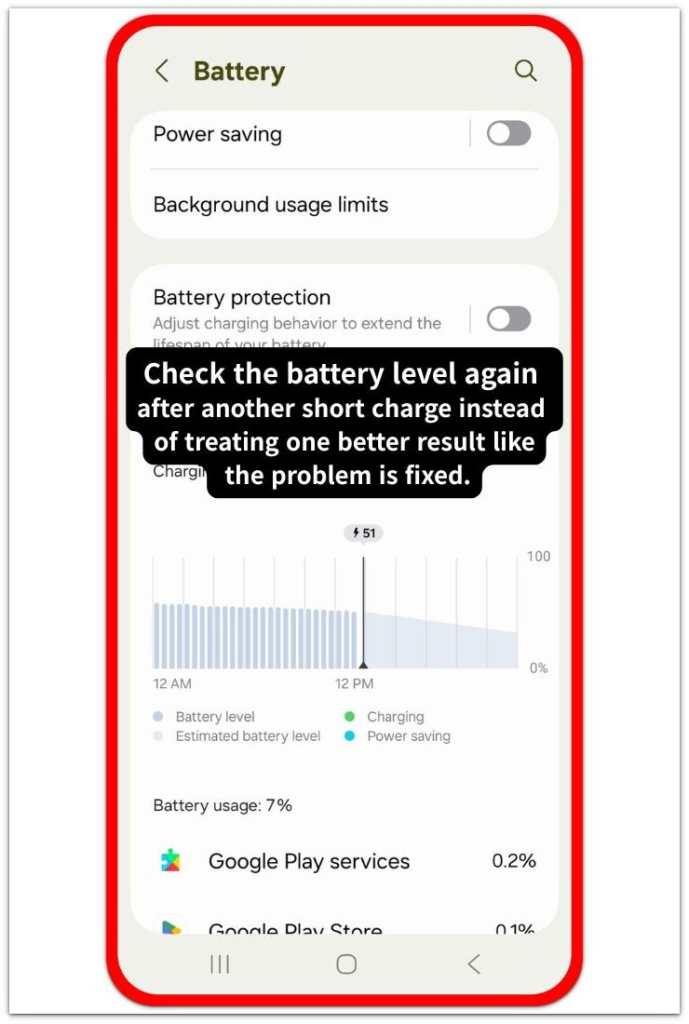android battery screen after another short charging check