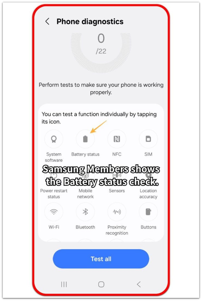 samsung members battery status check screen