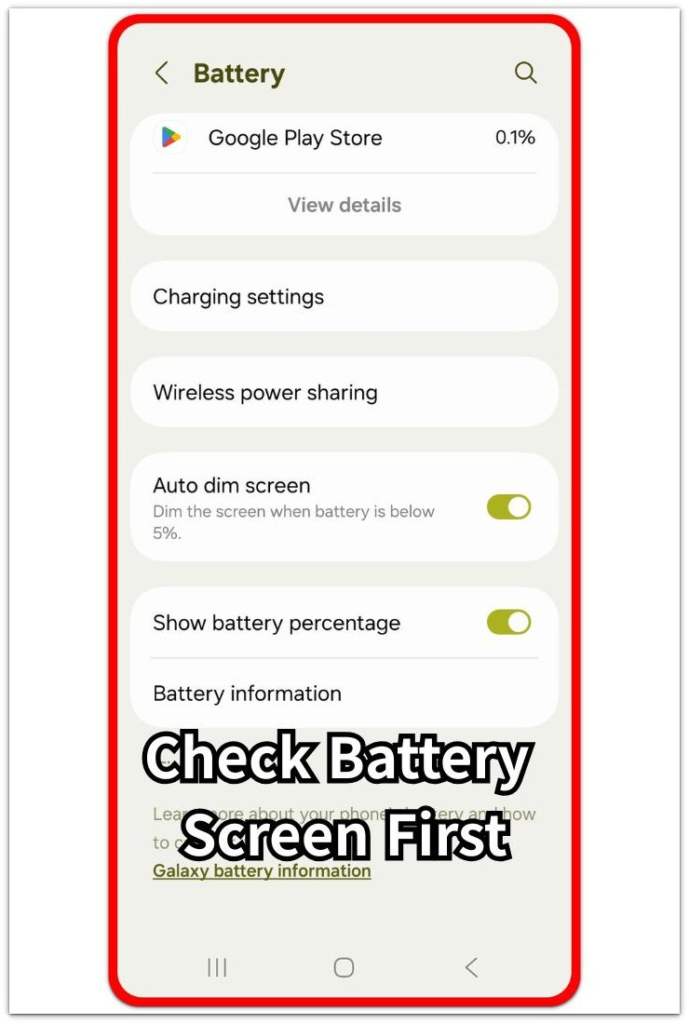 android battery screen with check battery screen first text for poor battery health guide