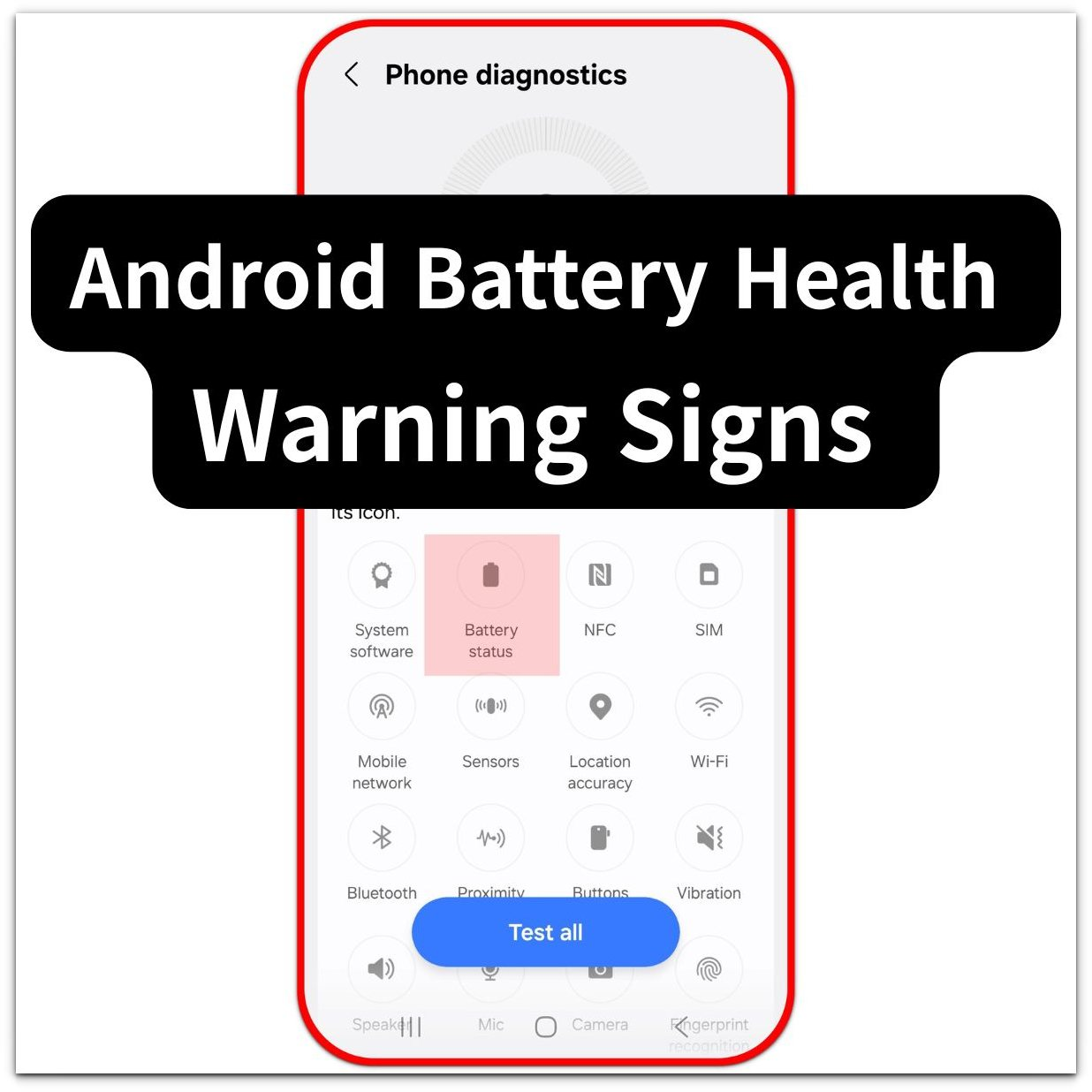 Android Battery Health Warning Signs thumbnail showing Samsung Members Phone diagnostics and Battery status