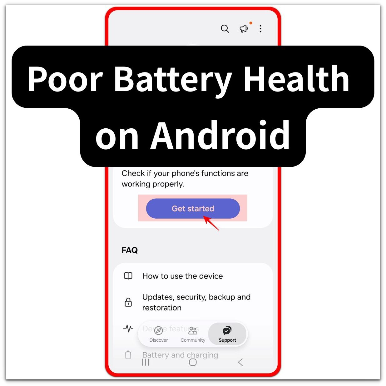 poor battery health on android samsung members phone diagnostics screen
