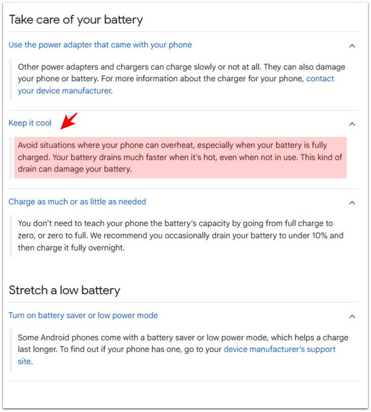 google android battery help keep it cool section for hot phone battery drain