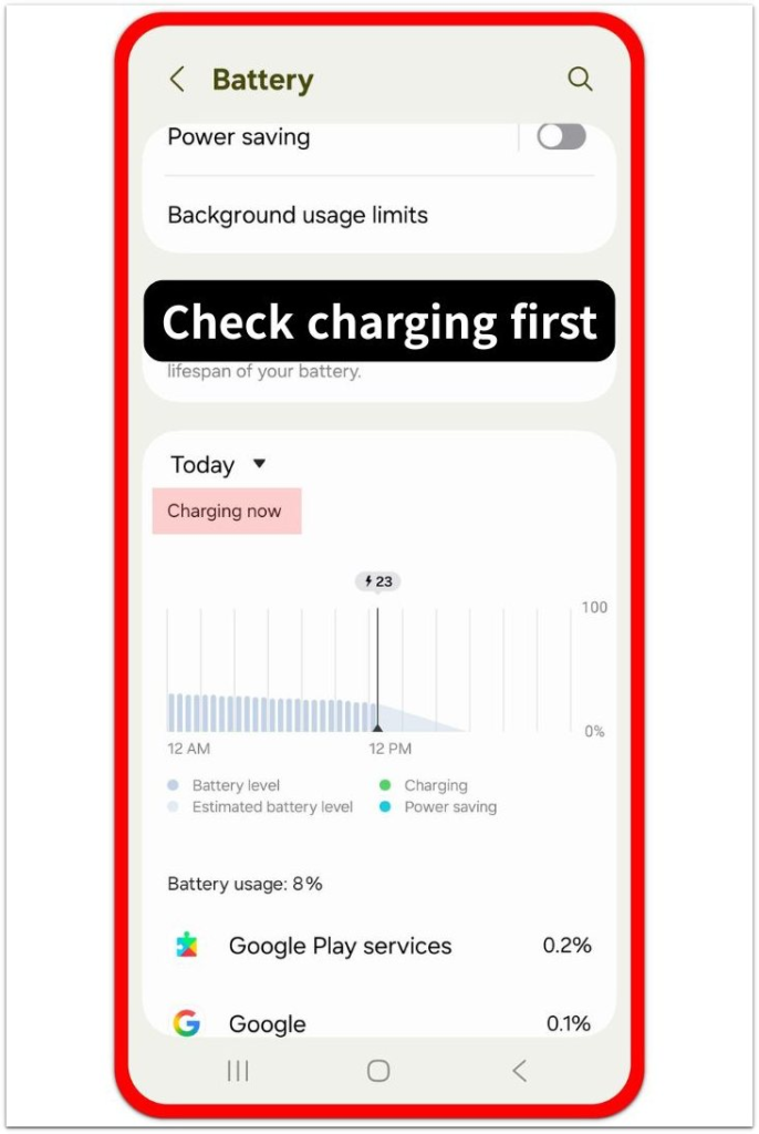 android battery screen showing charging status